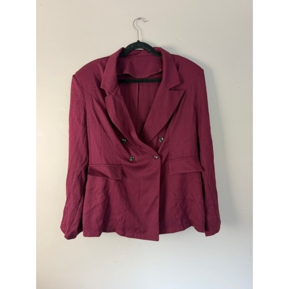 Burgundy Double Breasted Blazer and Wide Leg Pants Suit Set 2XL Burgundy Wine